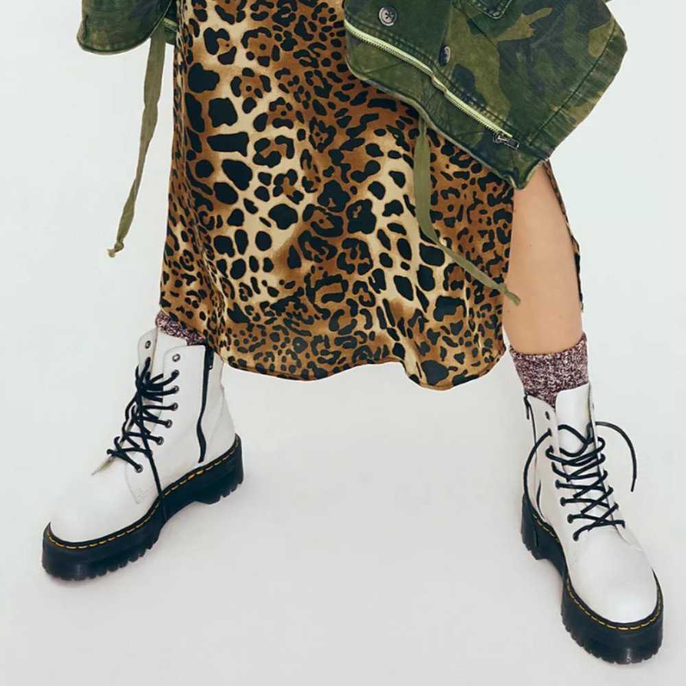 Dr. Martens White Leather Combat Boots with Black Soles
